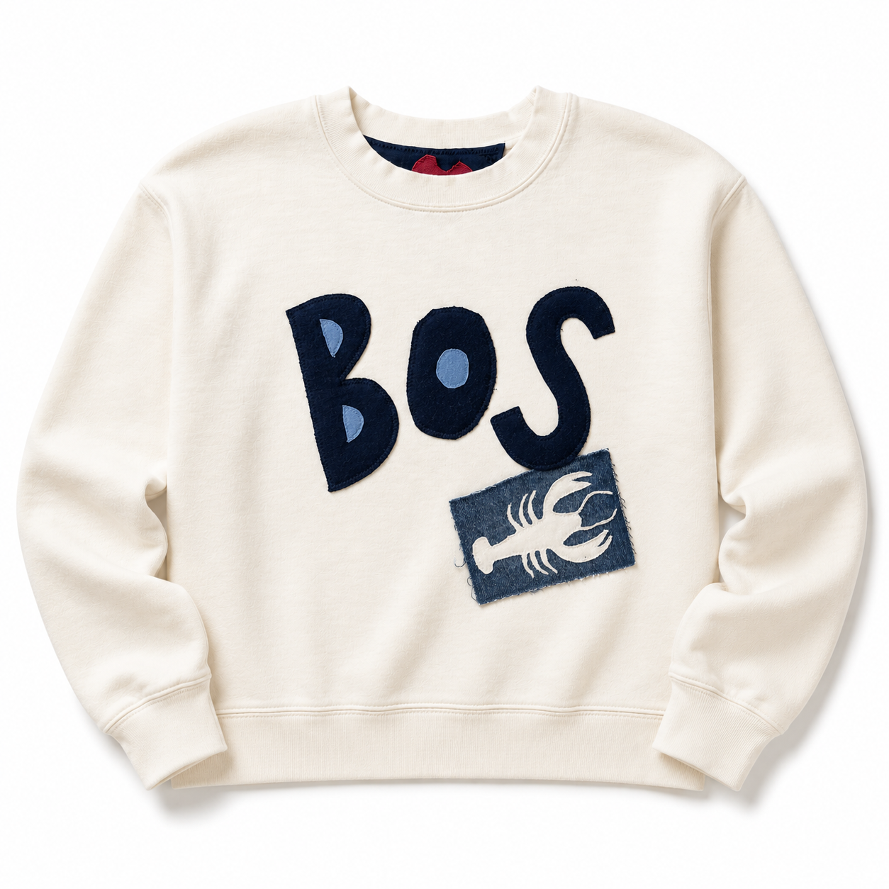 Hand Cut Boston Lobster Applique - Crew Cream with Navy Lobster