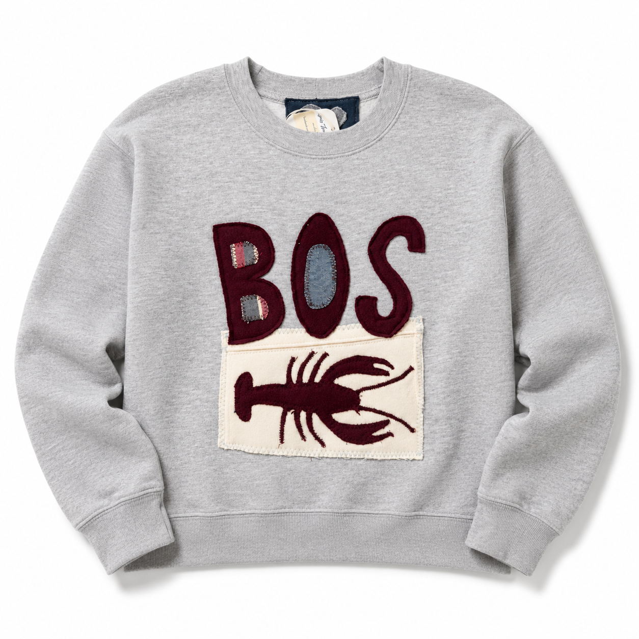 Hand Cut Boston Lobster Applique - Crew Grey with Crimson Lobster