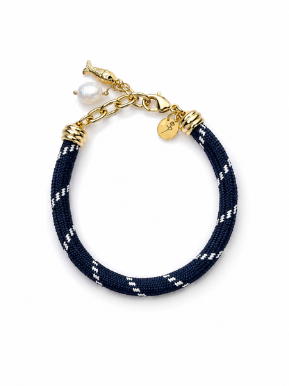 Navy Mini Pearl Charm Cord Bracelet