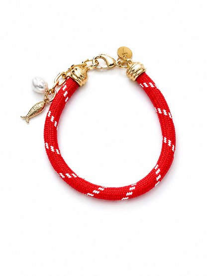 Red Mini Pearl Charm Cord Bracelet