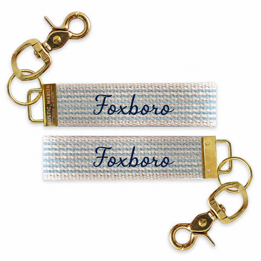 Light Blue Stripe Personalized Keychain | Foxboro Keychain