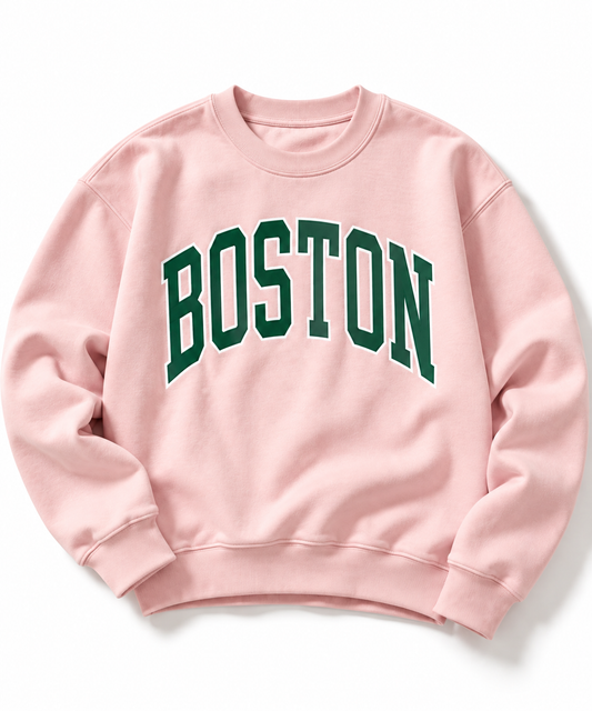 Pink Boston- Green and White Graphic