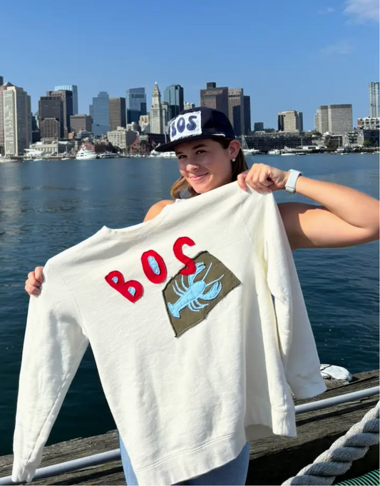 Hand Cut Boston Lobster Applique - Crew Cream with Green Lobster