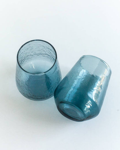 Handblown Hammered Glass Water Tumbler | Pair of 2