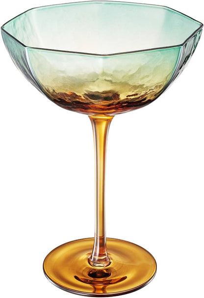 Hexagonal Coupe Glasses Modern & Elegant 2 Set