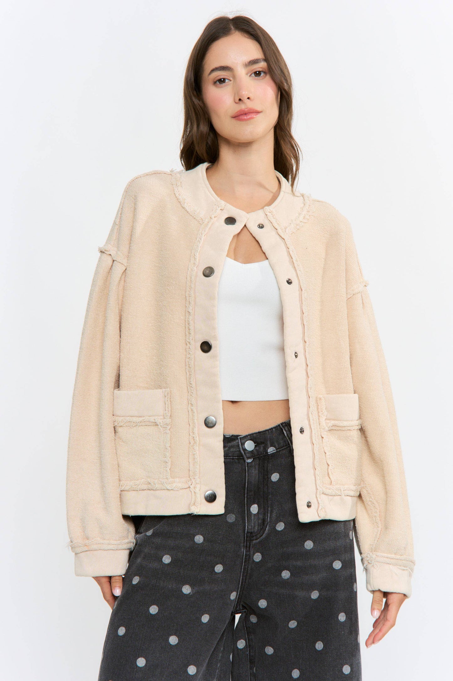 Boucle Textured Button-Up Jacket