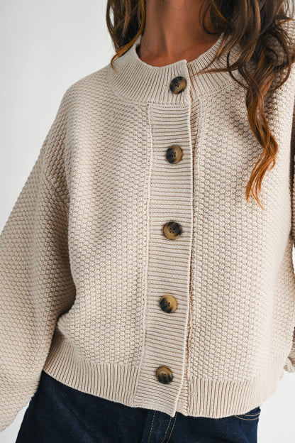 Textured Button Front Cardigan Sweater