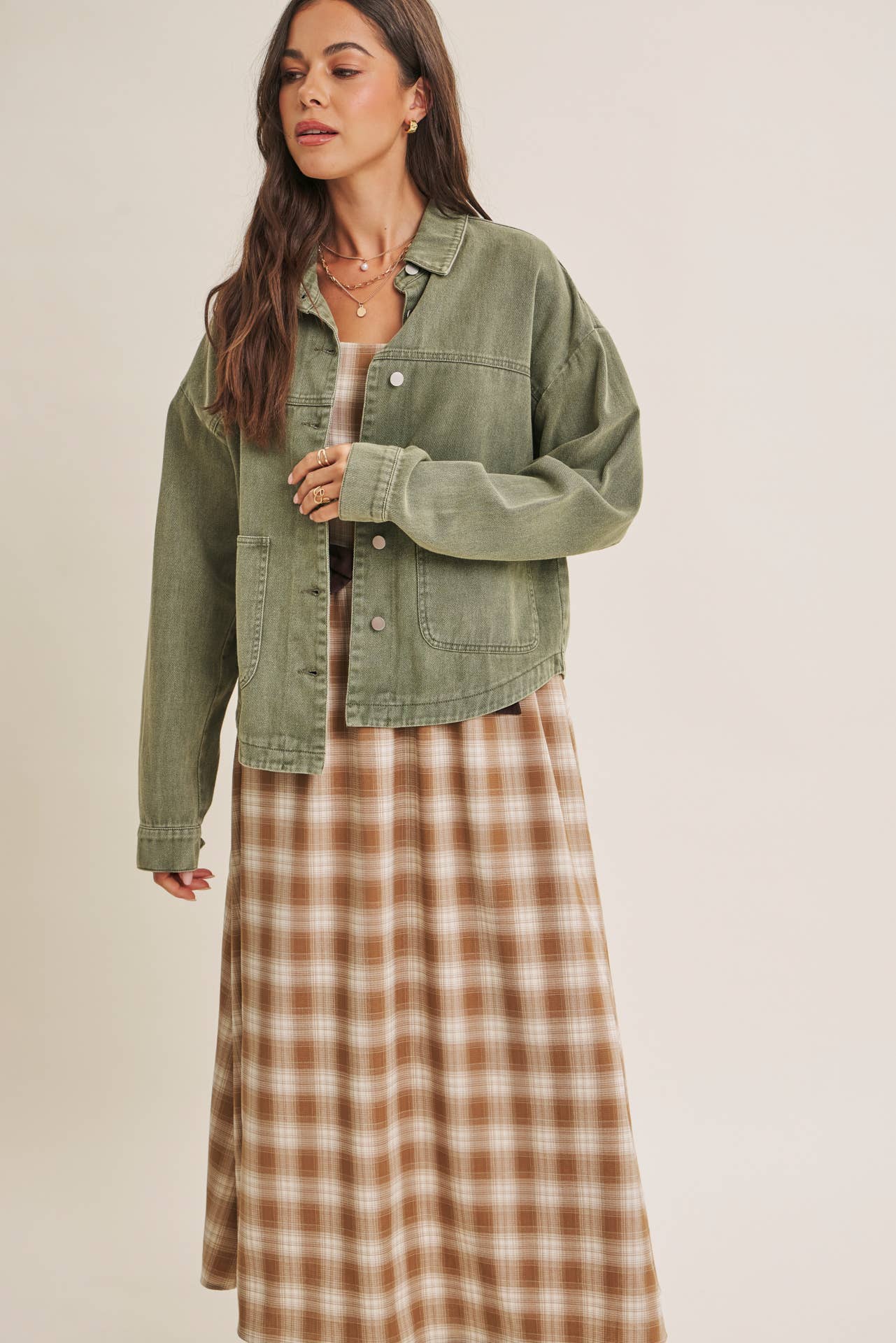 WASHED COTTON TWILL UTILITY OVERSIZED JACKET