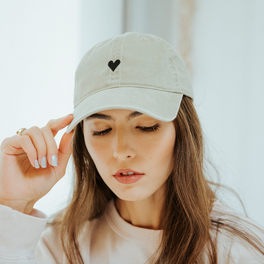 Embroidered Heart Women's Baseball Cap in Light Beige