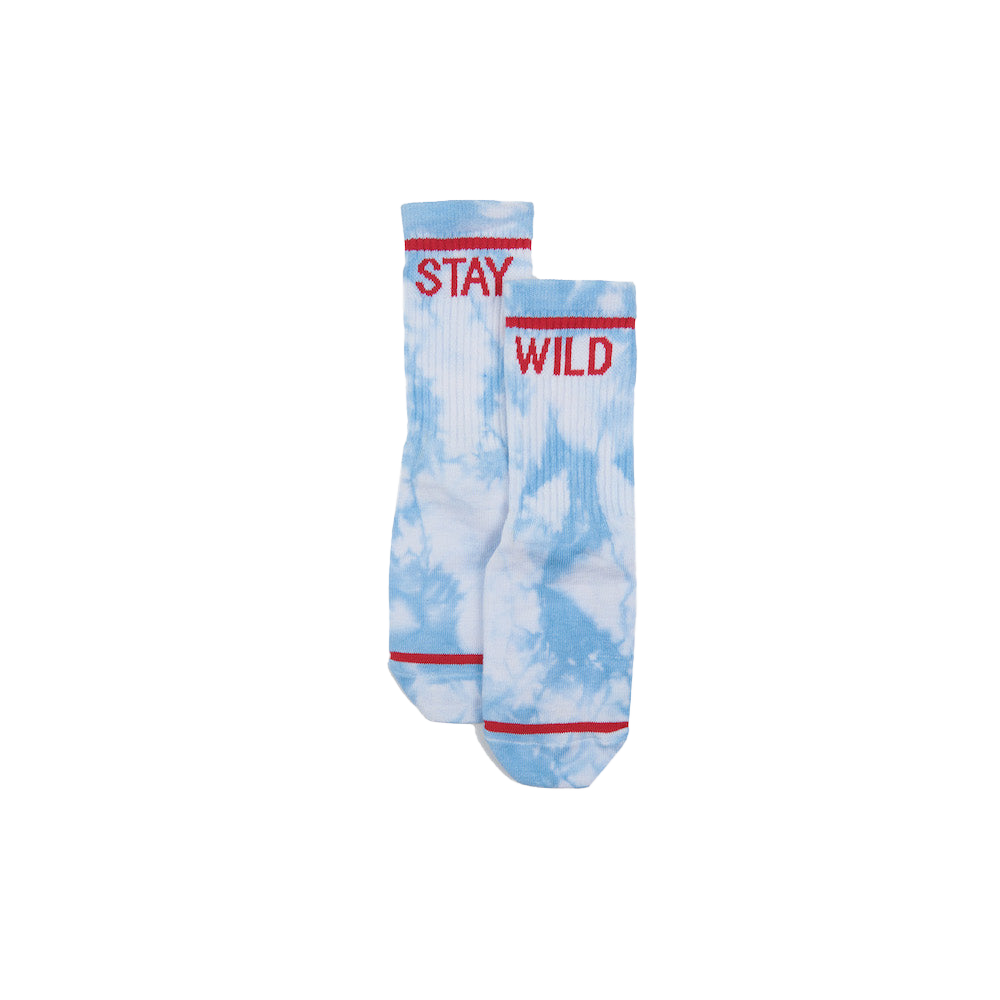 “Stay Wild” Crew Socks – Blue Tie Dye by Atticus Poetry