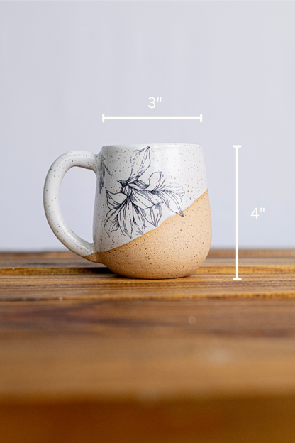 Handmade Ceramic Flower Mug - White and Beige Coffee Mug