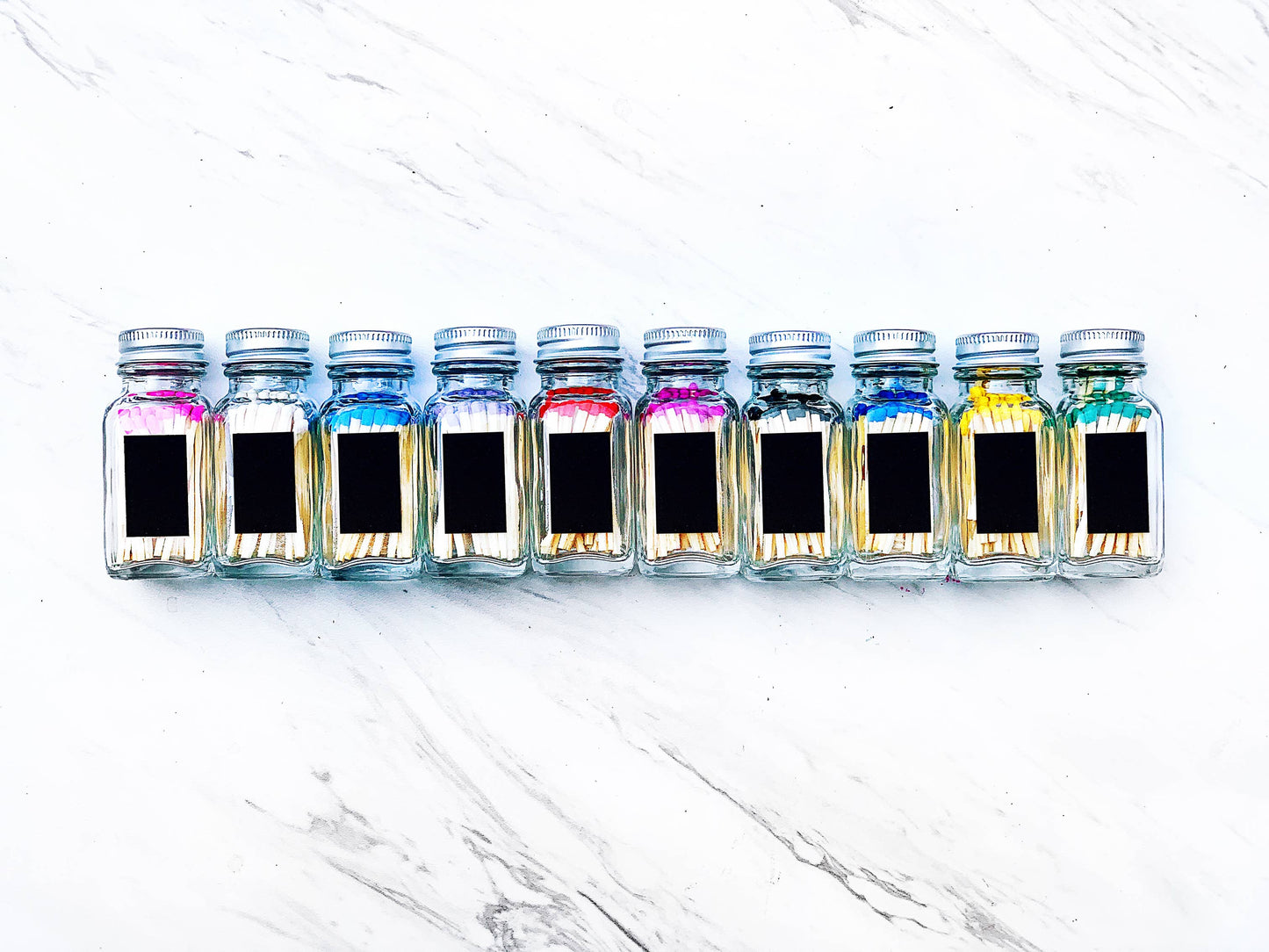 Colorful Wooden Matches In Little Glass Bottle - New Colors!