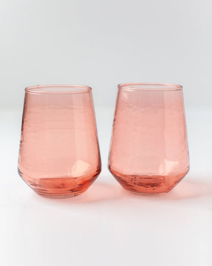 Handblown Hammered Glass Water Tumbler | Pair of 2