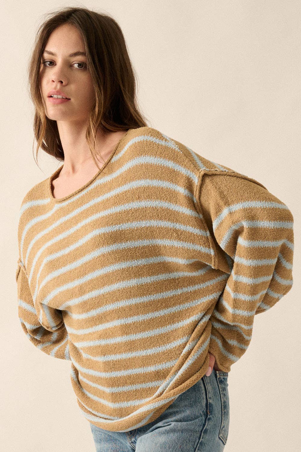 Striped Textured Knit Oversized Sweater