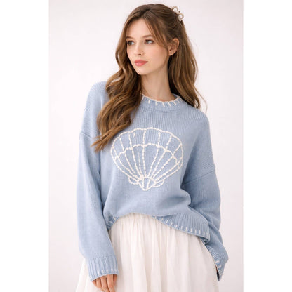 MY LOVELY SHELL CASUAL PULLOVER SWEATER
