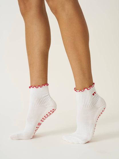 ❤️ Embroidery Heart Duo Ruffle Grip Sock, Pilates Socks