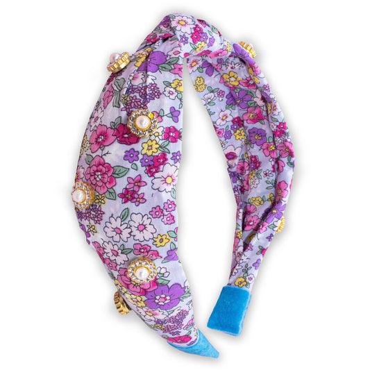 Kids Knot Headband - Embellished Floral Rhinestone Pearl