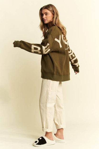 Be Yourself Love Yourself Printed Oversized Sweatshirt