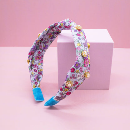 Kids Knot Headband - Embellished Floral Rhinestone Pearl