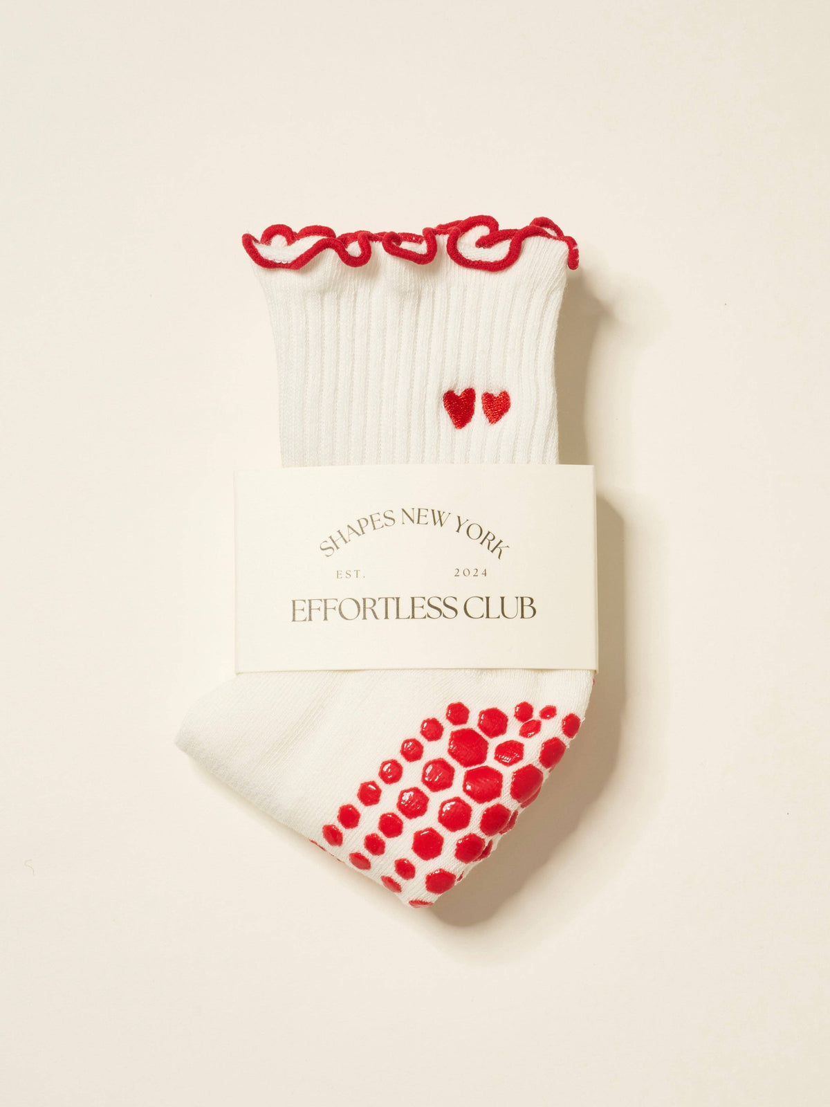 ❤️ Embroidery Heart Duo Ruffle Grip Sock, Pilates Socks
