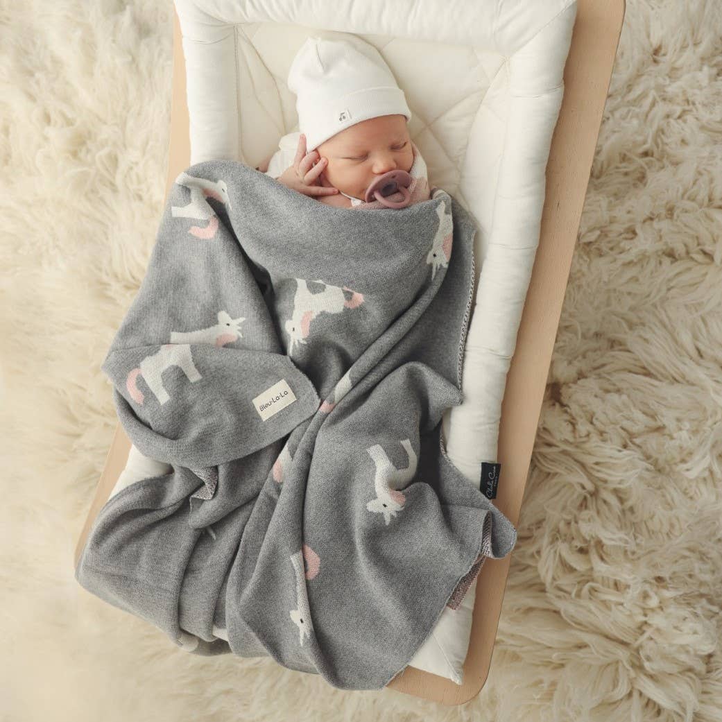 100% Luxury Cotton Swaddle Receiving Baby Blanket - Unicorn