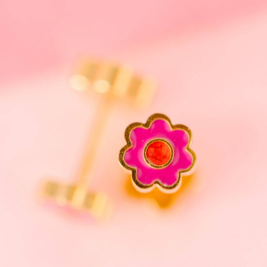 Tiny Pink Flower-Earrings