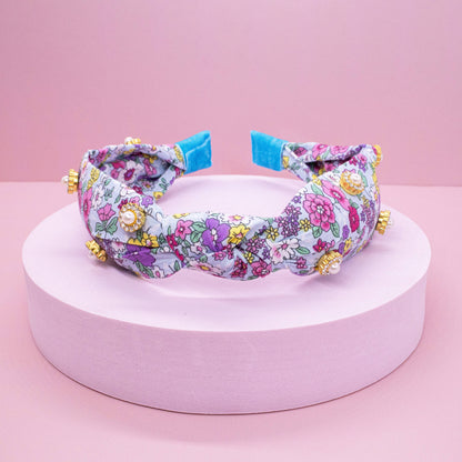 Kids Knot Headband - Embellished Floral Rhinestone Pearl