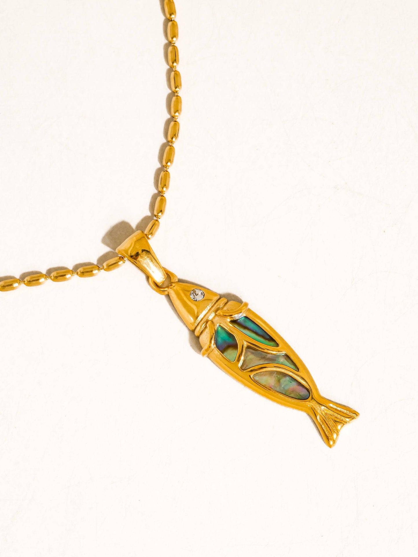 Dolphina 18K Gold Non-Tarnish Vintage Abalone Fish Necklace