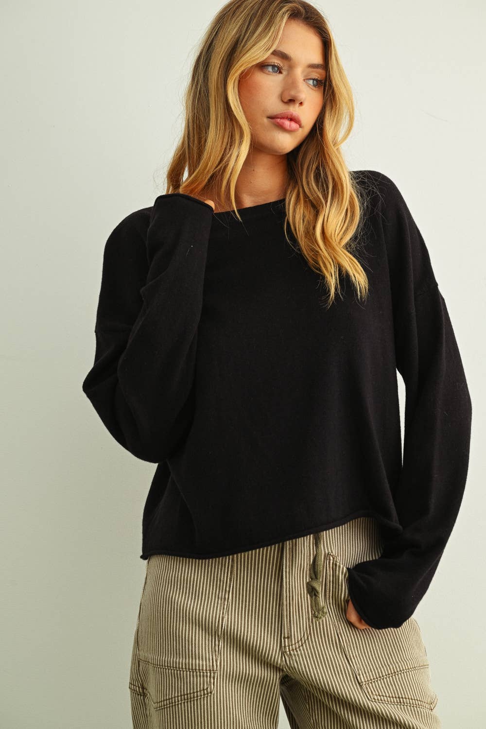ESSENTIAL LONG SLEEVE ROLLING HEM TOP