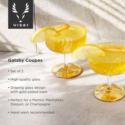 Gold-Plated Deco Cocktail Coupes – Set of 2 by Viski