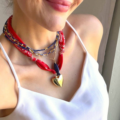 Red Bandana Heart Necklace, Game Day Jewelry
