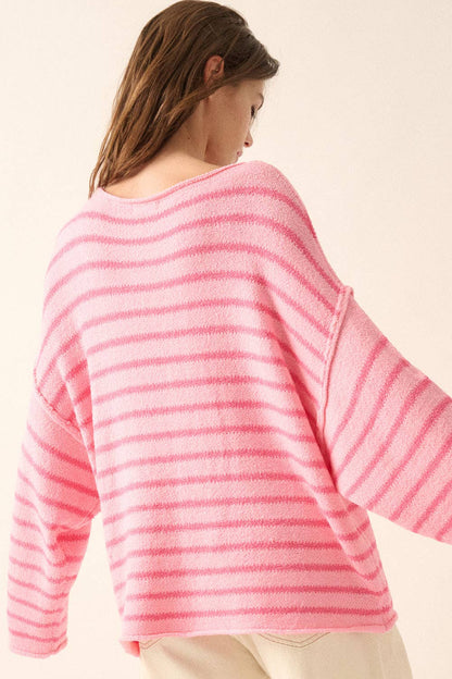 Striped Textured Knit Oversized Sweater