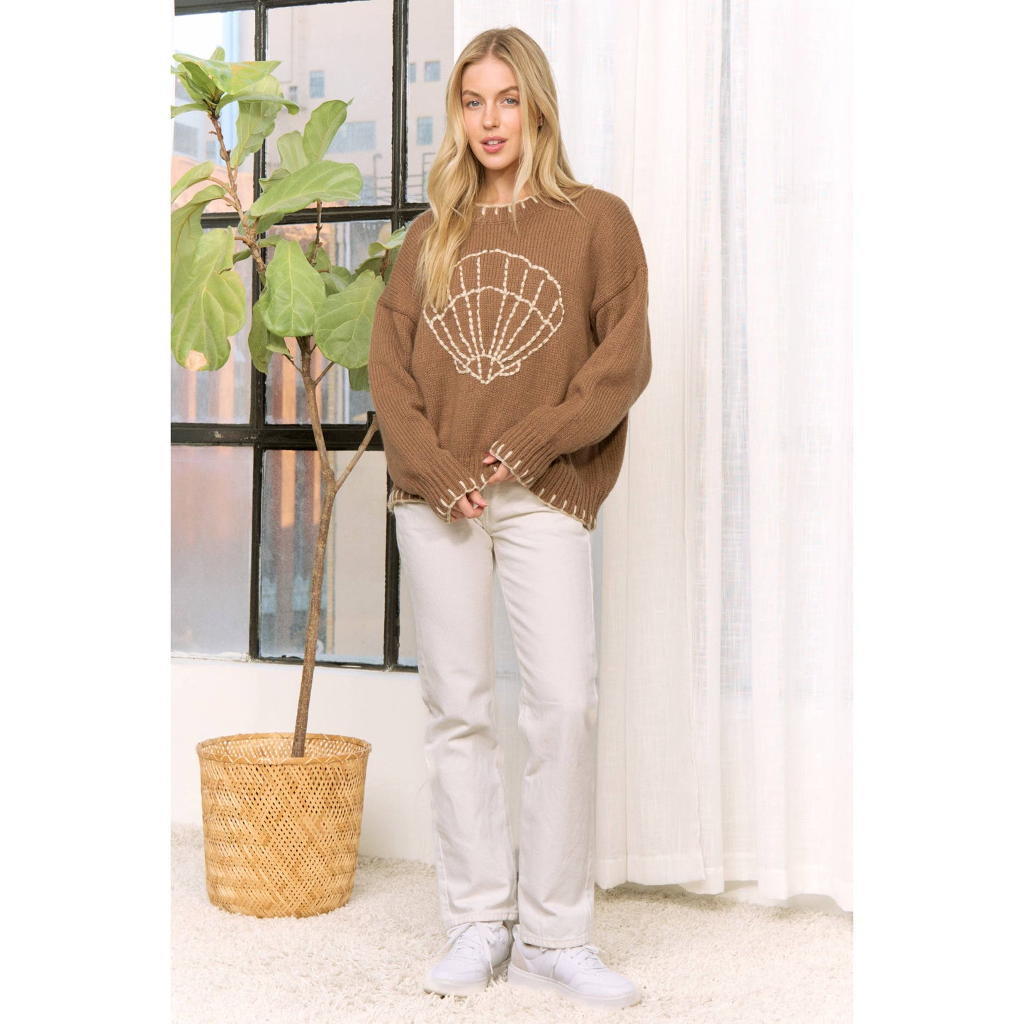 MY LOVELY SHELL CASUAL PULLOVER SWEATER