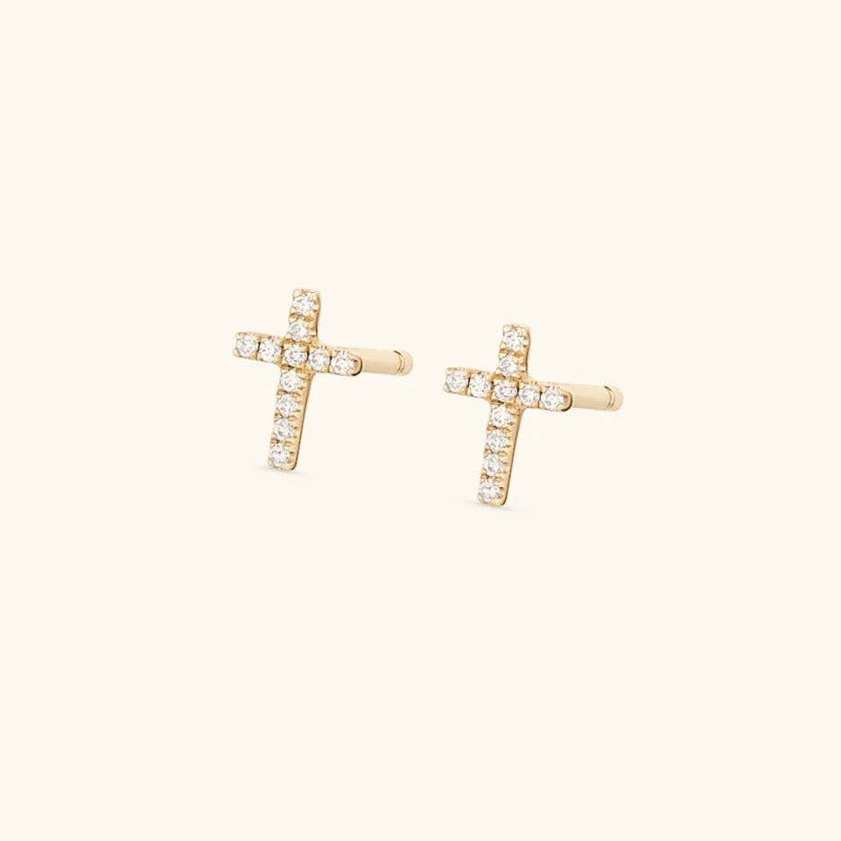 Crystal Cross Studs- Gold