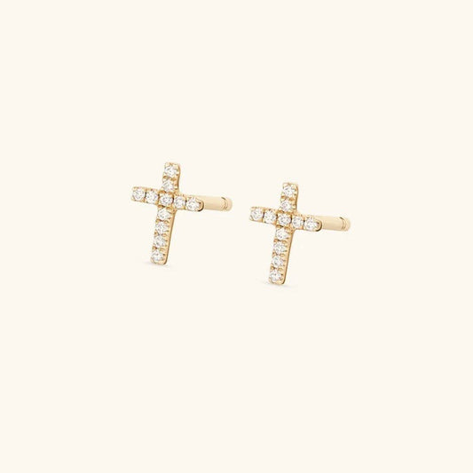 Crystal Cross Studs- Gold