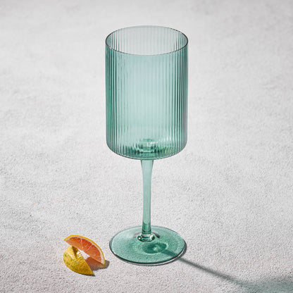 2 Pack Vikko Decor - Malibu, Ribbed Glass, Green, 10 oz Coupe