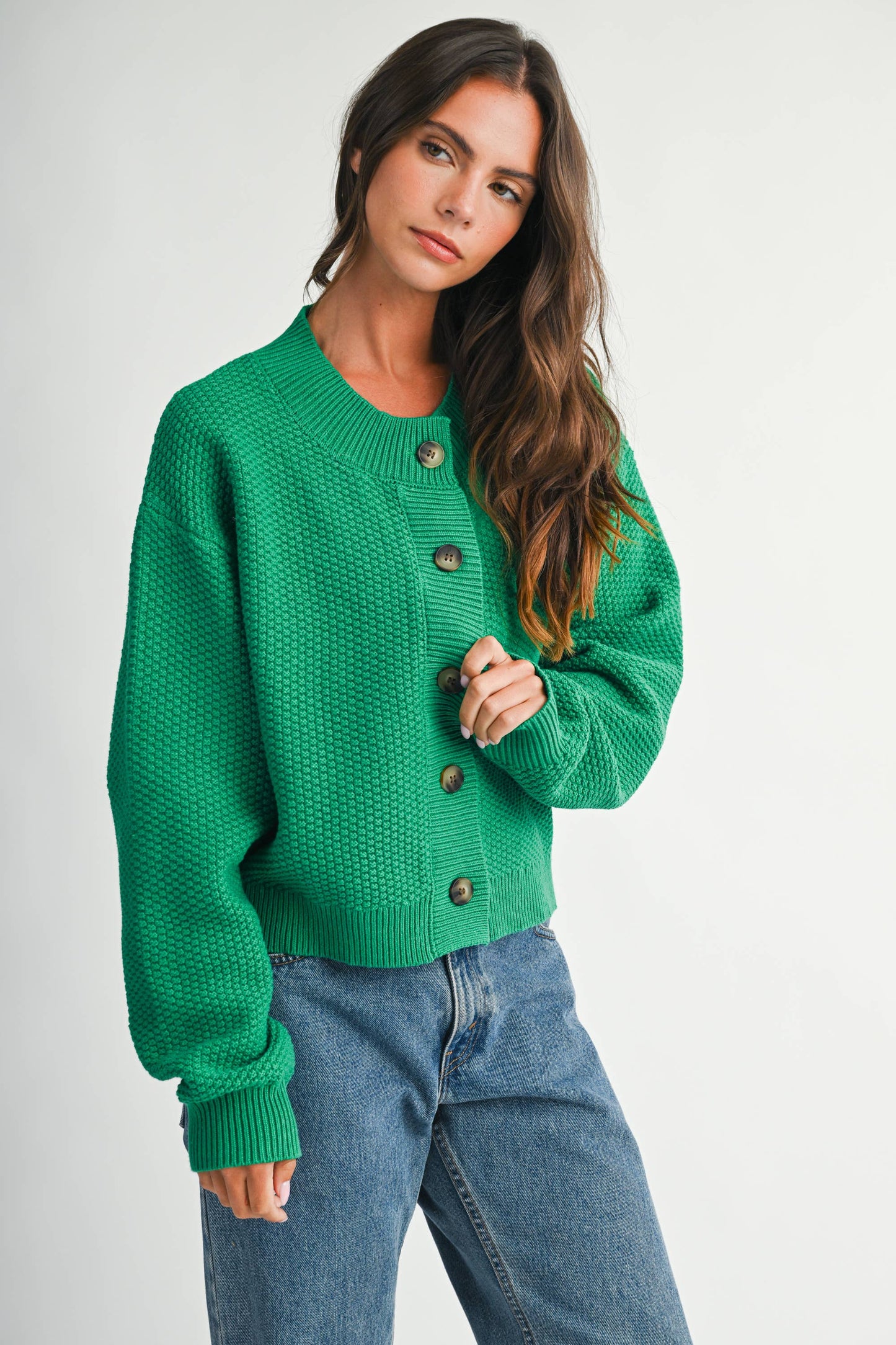 Textured Button Front Cardigan Sweater