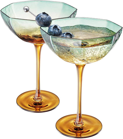 Hexagonal Coupe Glasses Modern & Elegant 2 Set