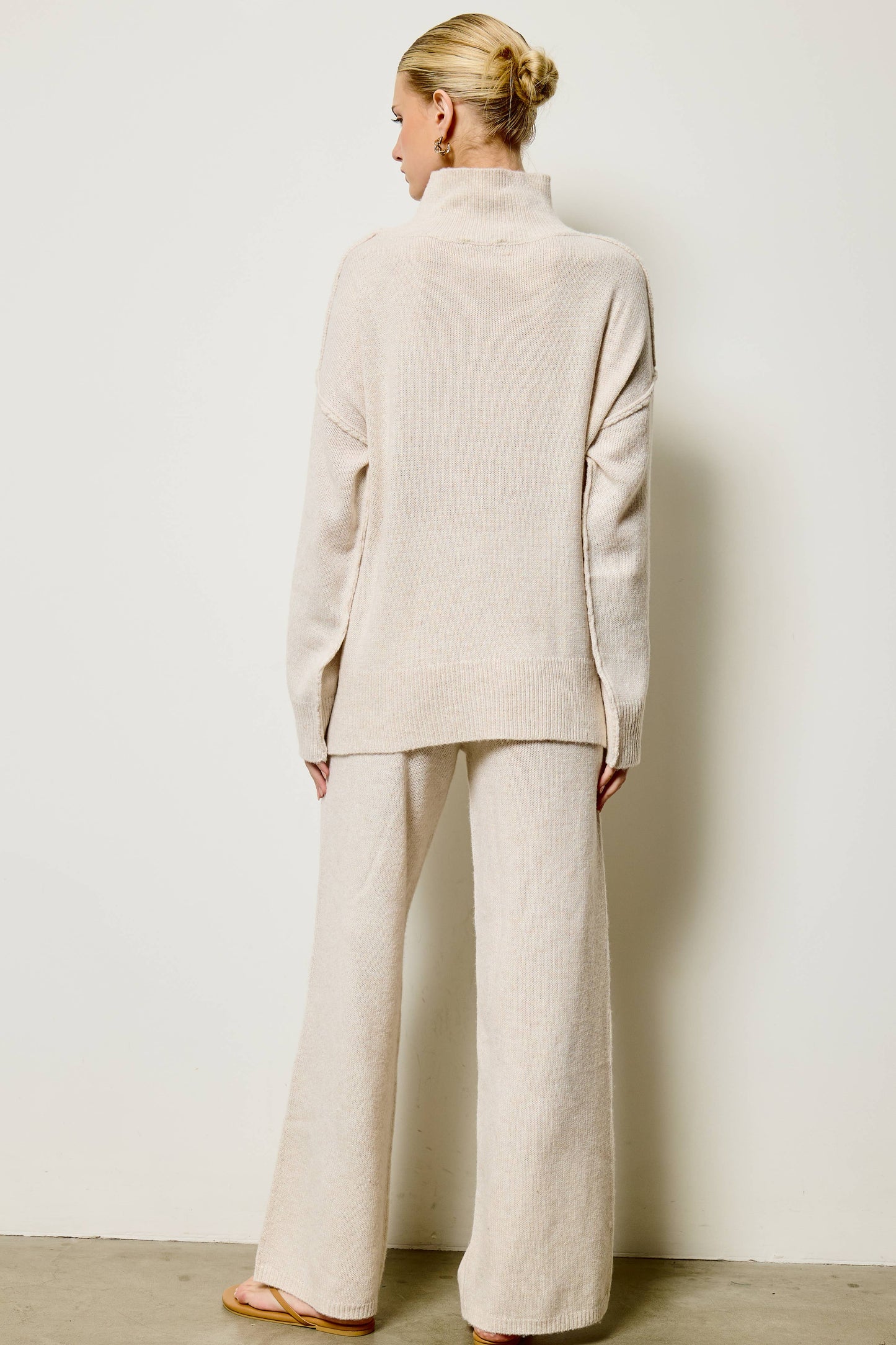 Mock Neck Side Slit Knit Sweater and Pants Set