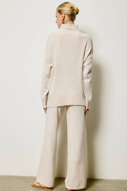 Mock Neck Side Slit Knit Sweater and Pants Set