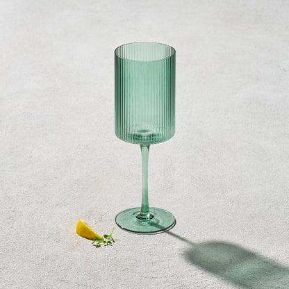 2 Pack Vikko Decor - Malibu, Ribbed Glass, Green, 10 oz Coupe