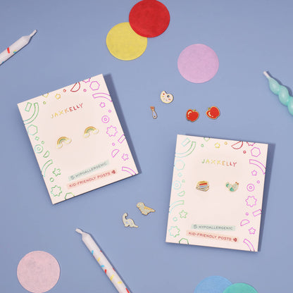 Rainbow Enamel Flat Back Kids Earrings