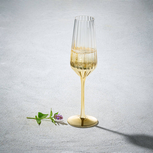 2 Pack Vikko - Decor, Elegant, Champagne Flute Glass, Gold, 9 oz