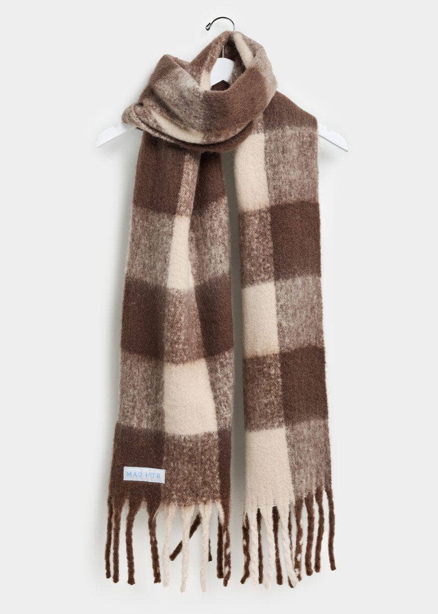 Oversized Blanket Scarf - Espresso & Cream Plaid