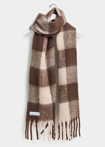 Oversized Blanket Scarf - Espresso & Cream Plaid