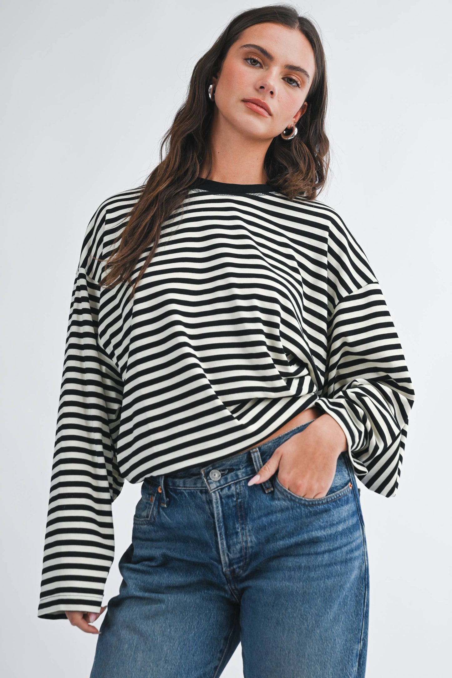 Oversized Stripe Long Sleeve Top