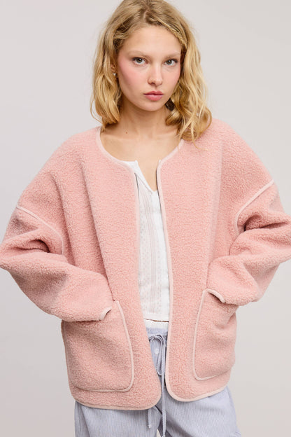 Front Zip-Up Closure Shaggy Sherpa Knit Jacket