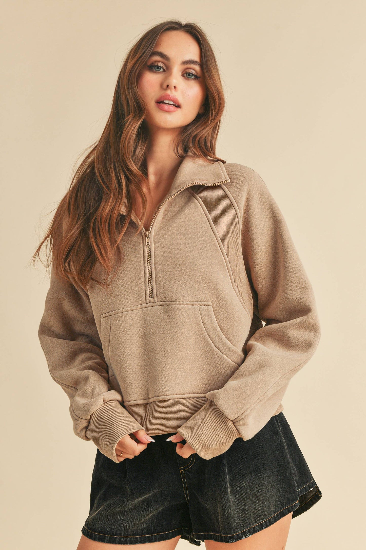 AEMI + CO Dove Funnel Neck Half Zip