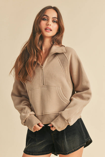 AEMI + CO Dove Funnel Neck Half Zip