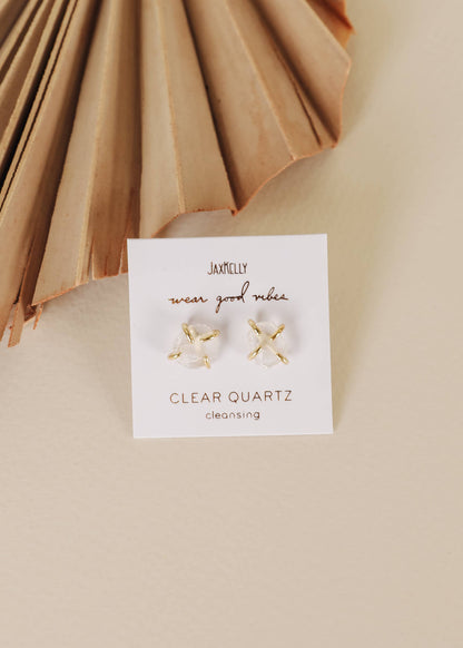 Gemstone Prong - Clear Quartz - Gold Earrings